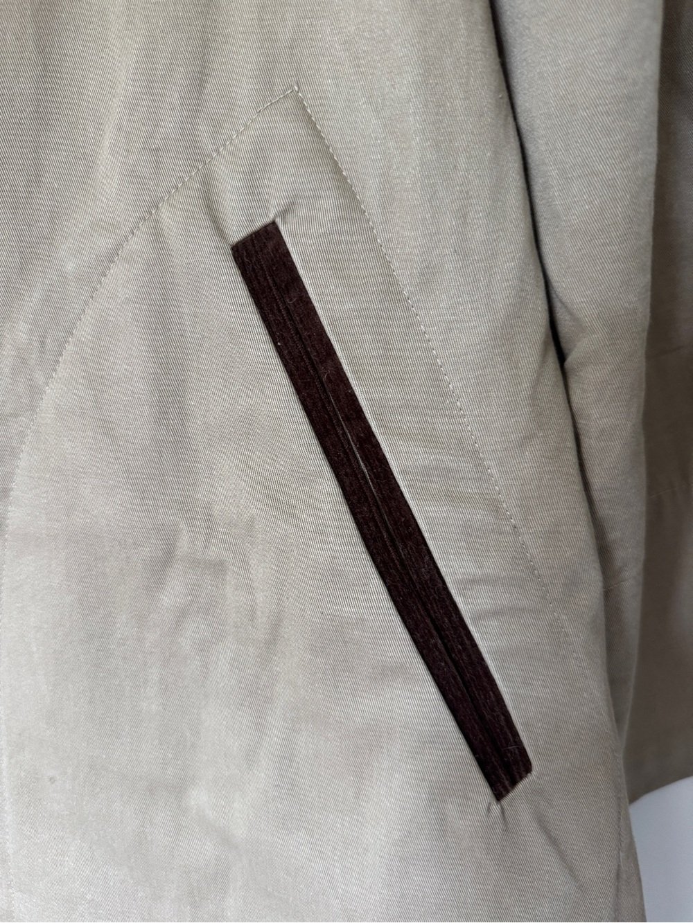 HEARTLOOM Khaki Single-Breasted Belted Trench Coat with Corduroy & Plaid Detail - Picture 9 of 12